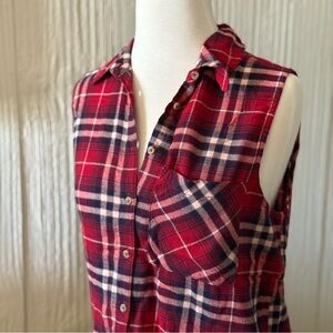 Garage Red and Blue Plaid Sleeveless Button Down Top Size XS